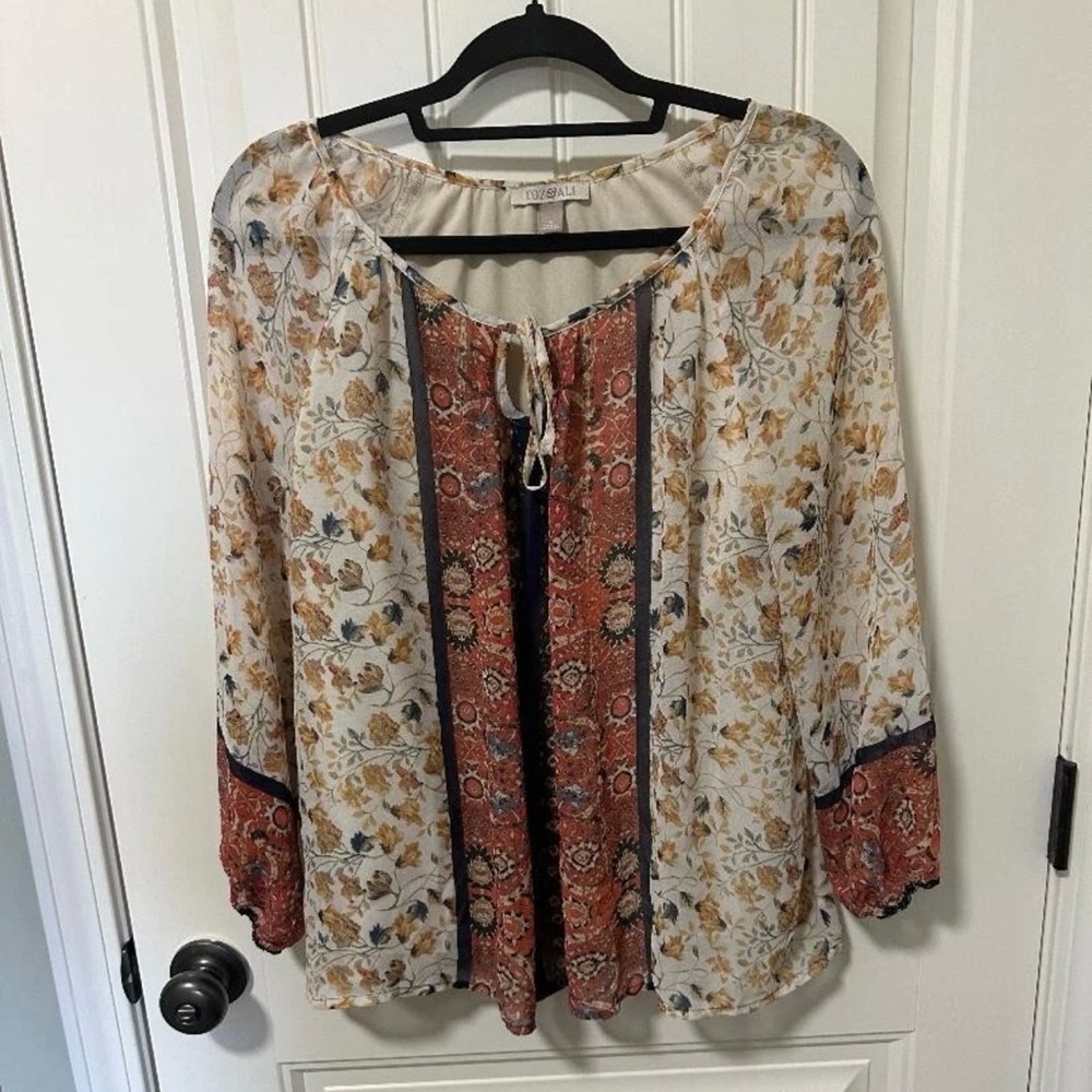 Roz & Ali Floral Blouse - Cream and Orange